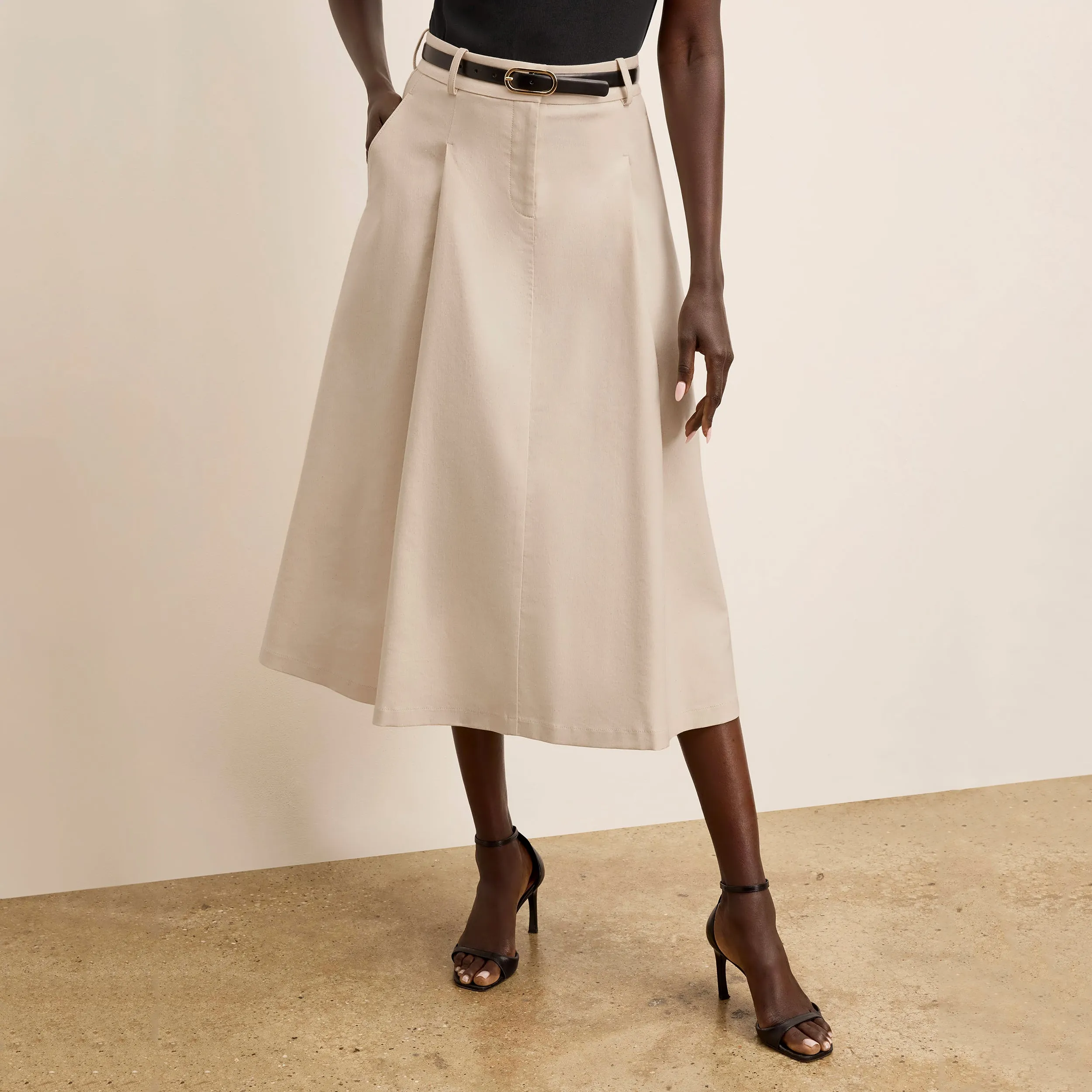 PuckerFree Surface Basic Long Sleeve Olia Breeze Skirt - Cotton Viscose :: Natural Adjustable Tabs