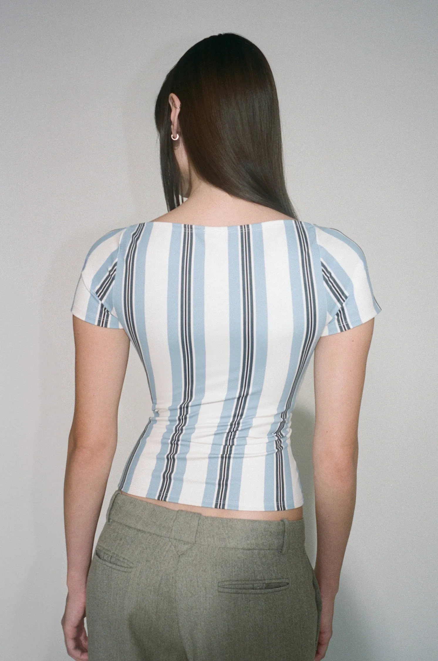 MidweightKnit Silicone Grip Interior OLIVIA TOP - BLACK AND BLUE STRIPE