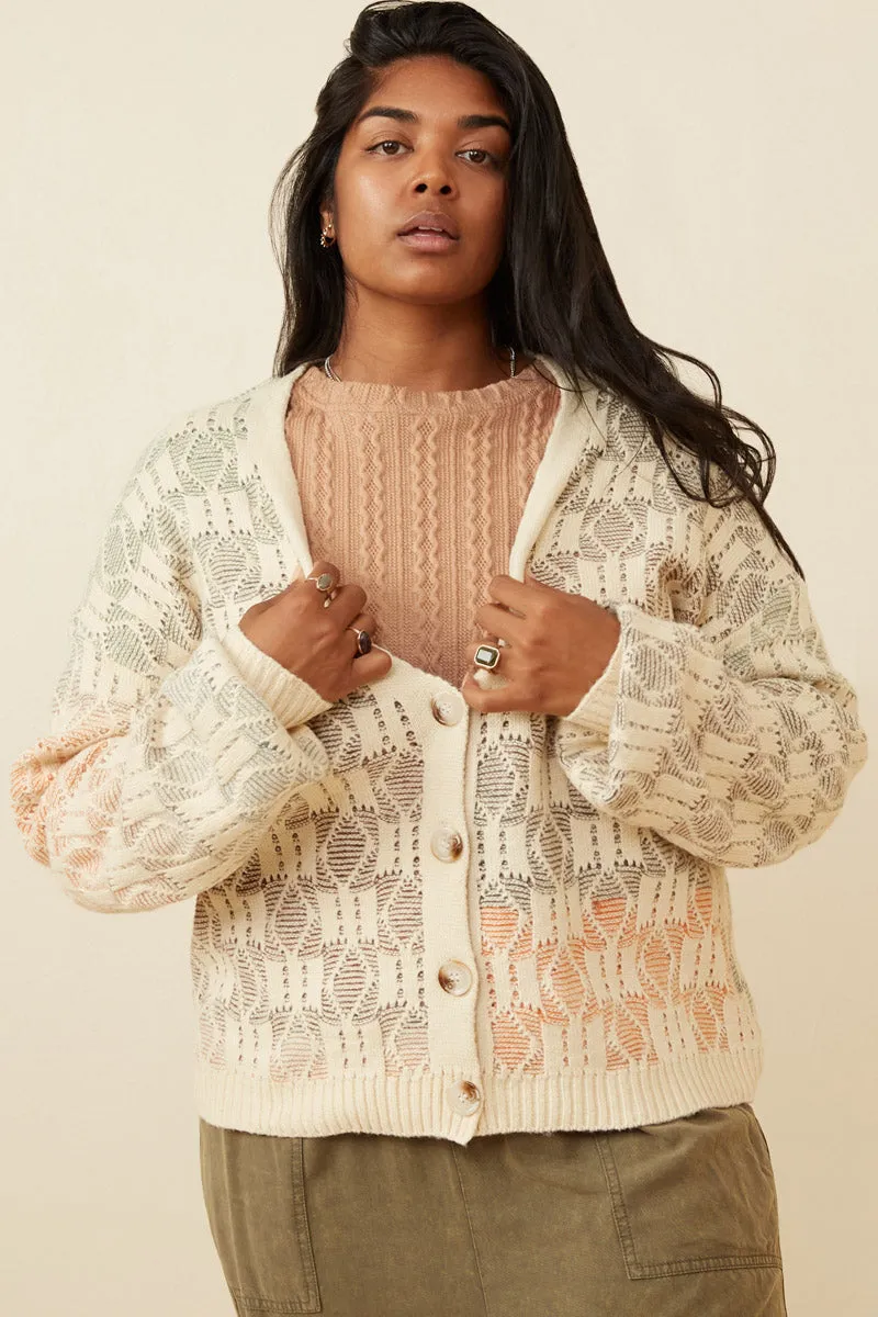 Ombre Checkered Cropped Button Cardigan Wrinkle Free Texture