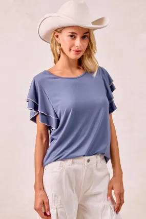 Long Length IP6582G-33P | MODAL TOUCH RAYON SPANDEX LAYERED RUFFLE SLEEVES TOP