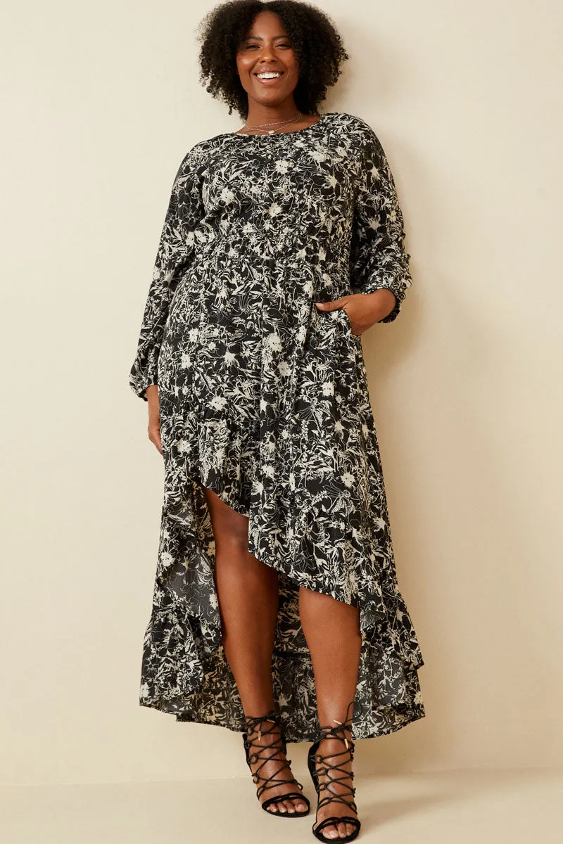 Timeless boho dress Mood Casual One Tone Floral Print Asymmetric Hem Maxi Dress