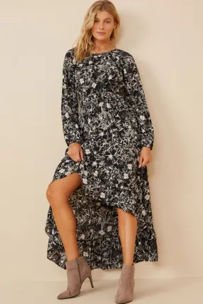 Grace Walk One Tone Floral Print Asymmetric Hem Maxi Dress