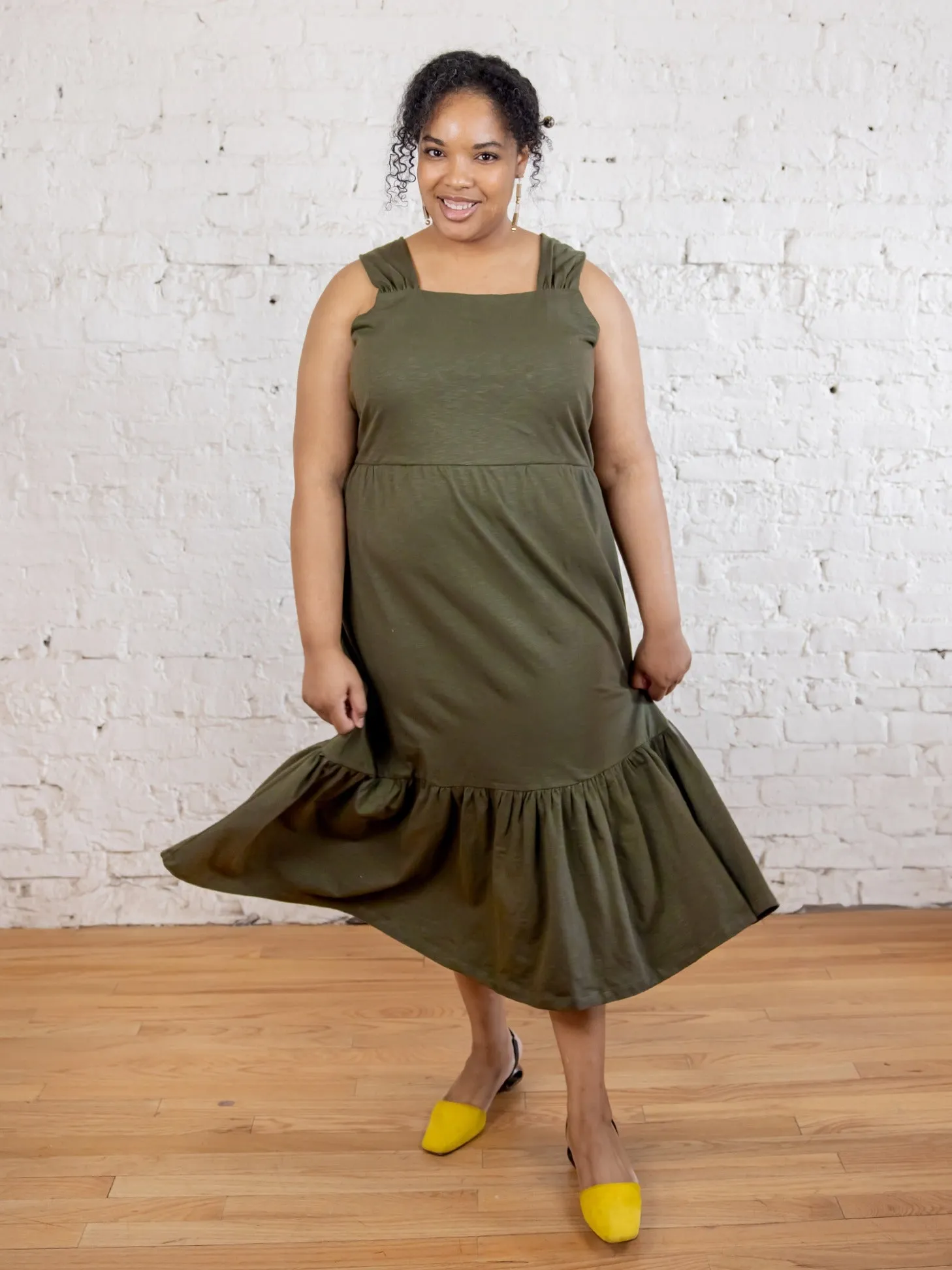 Opal Plus Size Dress - Olive Built In Odor Control DoubleStitchedHem