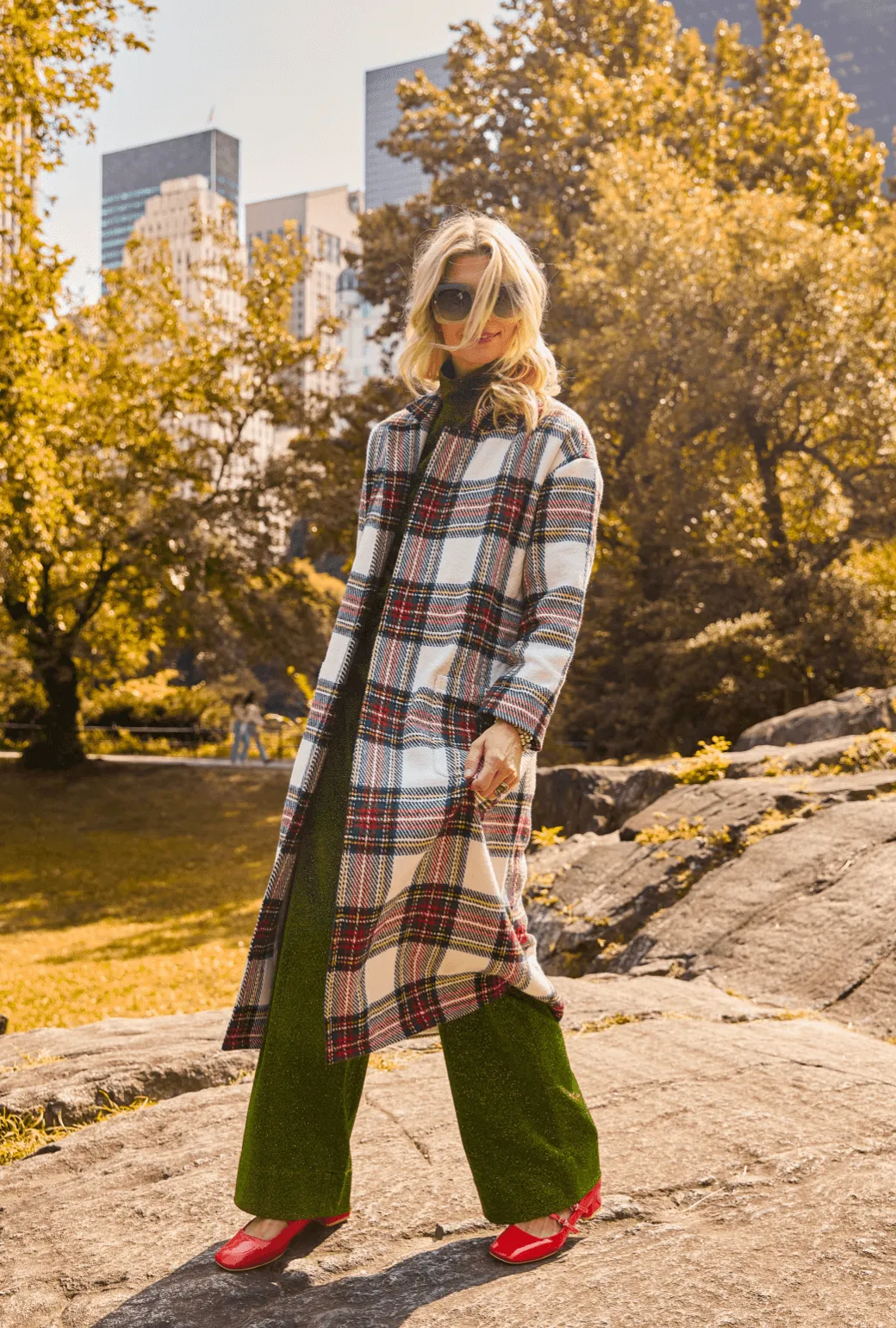 Double Layered Fabric Foldable Design Open Car Coat - Dress Stewart Plaid