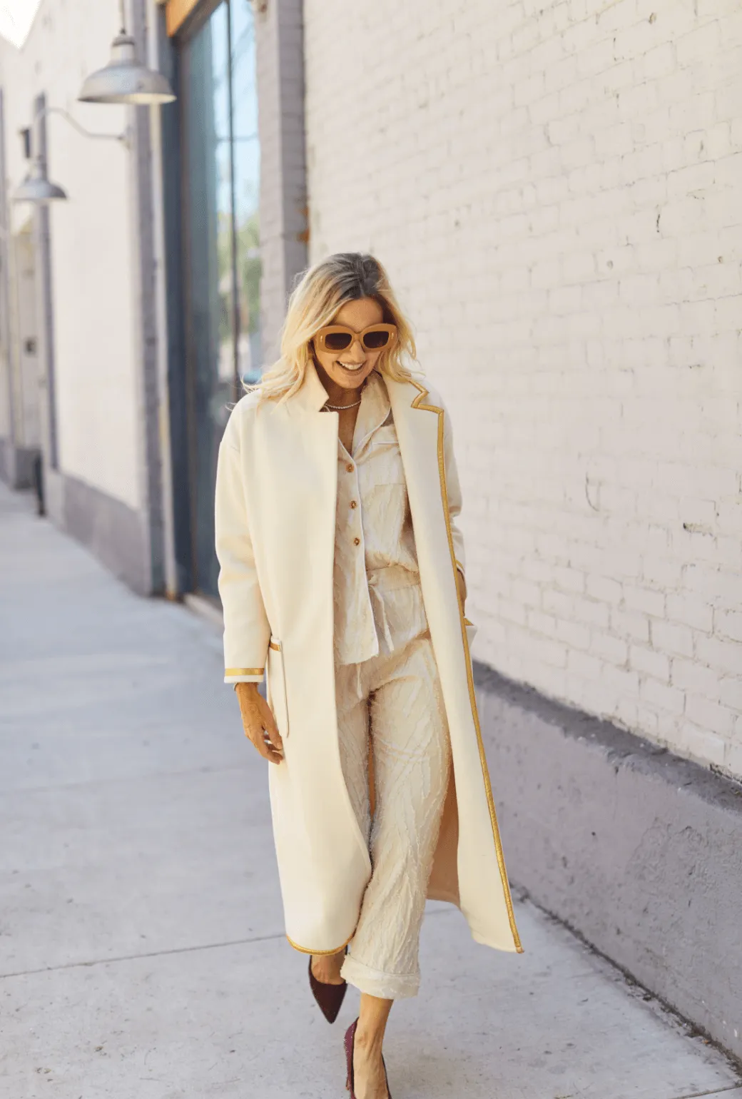 Multi pockets Open Car Coat - Ivory & Gold