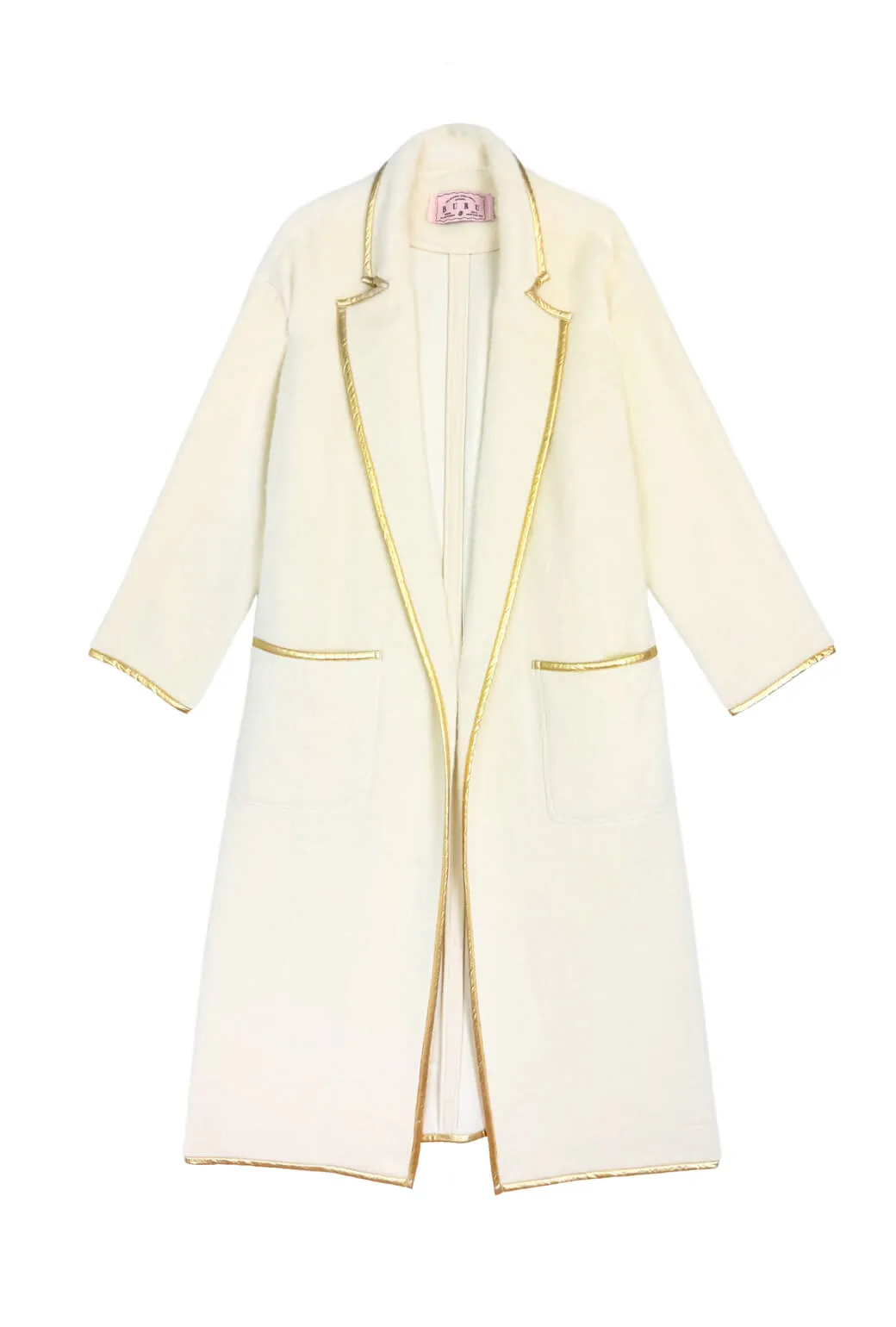 Expandable Side Gussets Noise Reduced Fabric Open Car Coat - Ivory & Gold