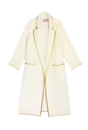 Expandable Side Gussets Noise Reduced Fabric Open Car Coat - Ivory & Gold