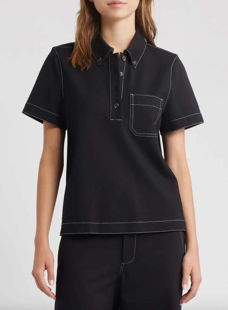 Two Tone Texture Effect RAG & BONE IRINA CONTRAST STITCH POLO
