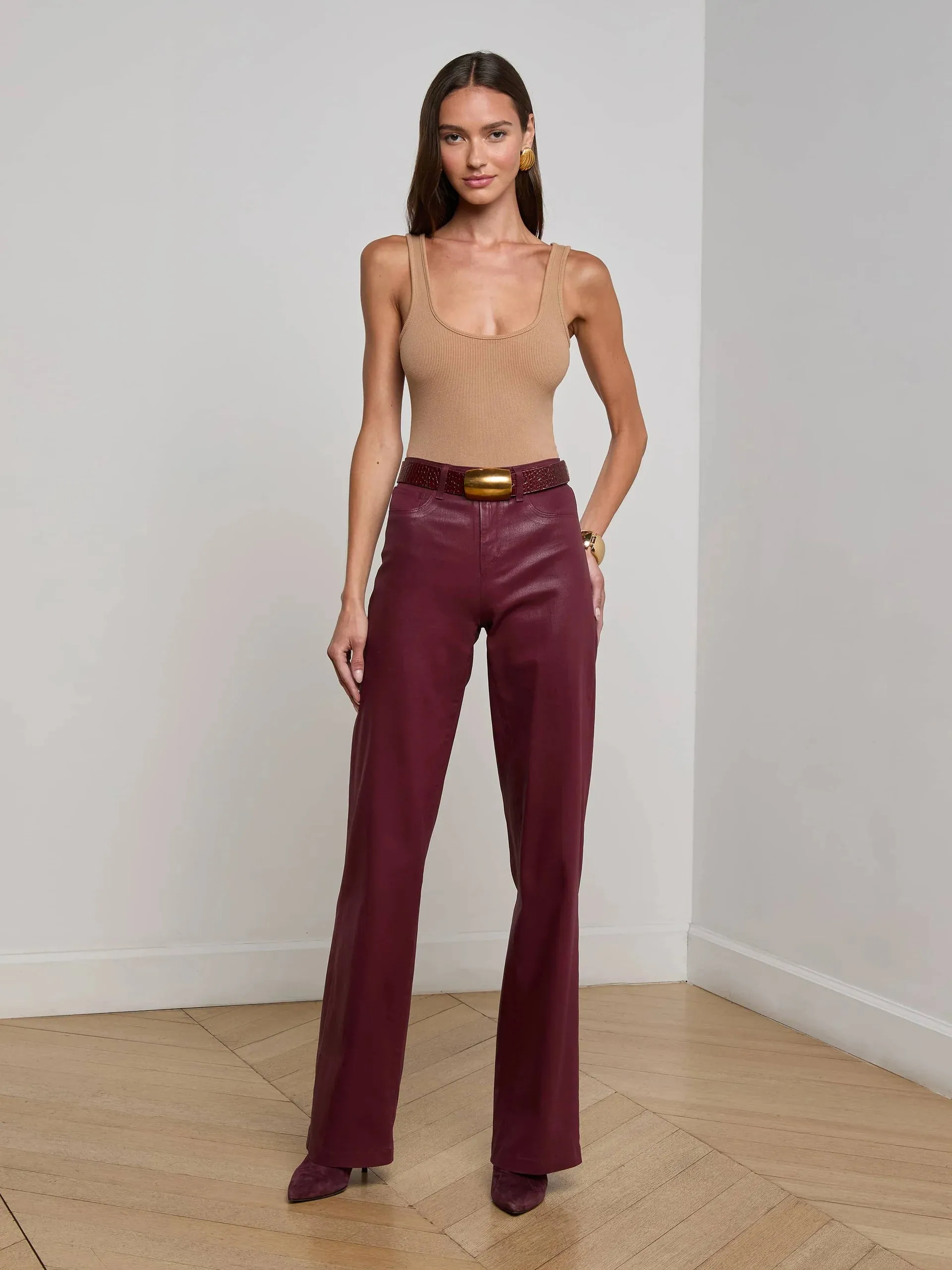 L'AGENCE COATED CLAYTON WIDE LEG PANT Stretch Comfort