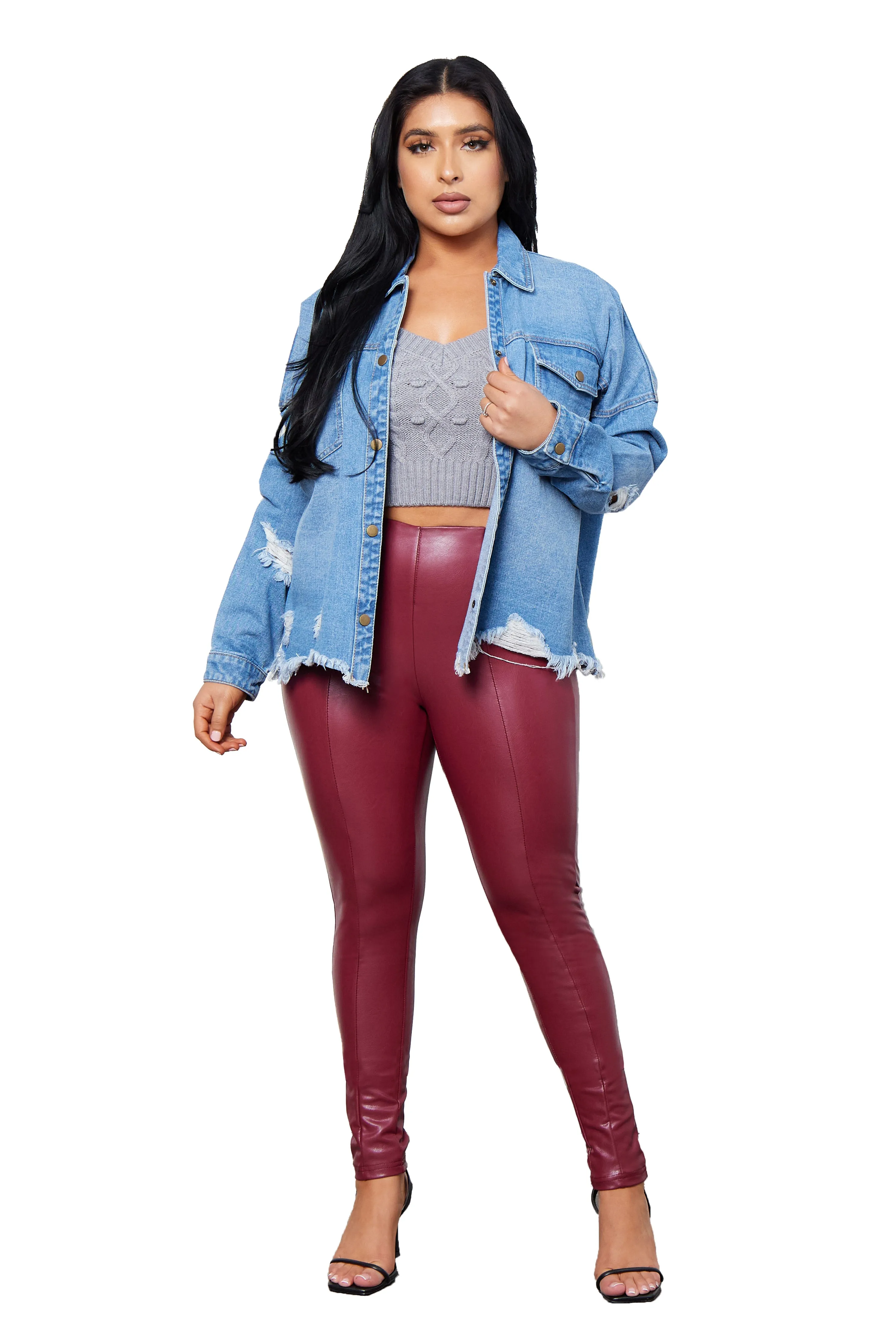 Oversized Shacket Convertible Collar Design Rugged Comfort