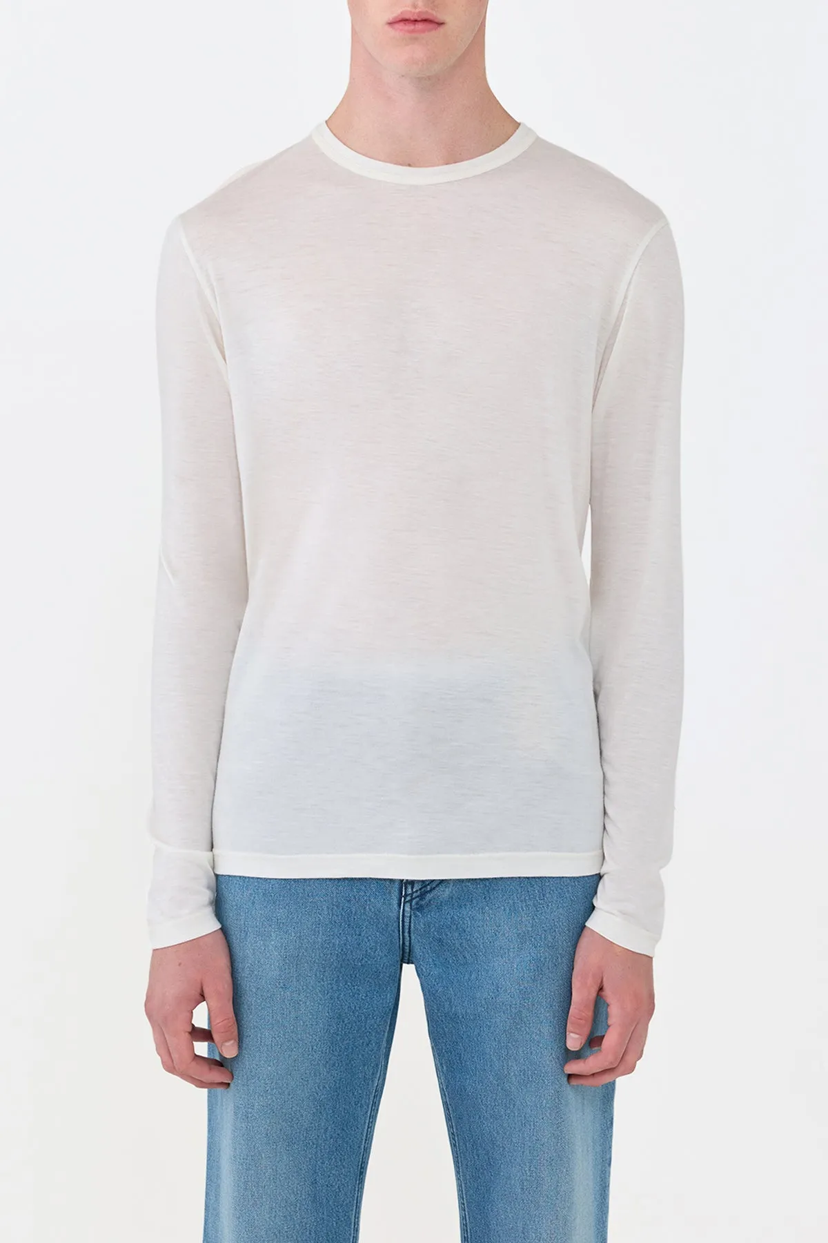 Owen Long Sleeve T-Shirt in Ivory Cashmere Thermal Regulation Technology