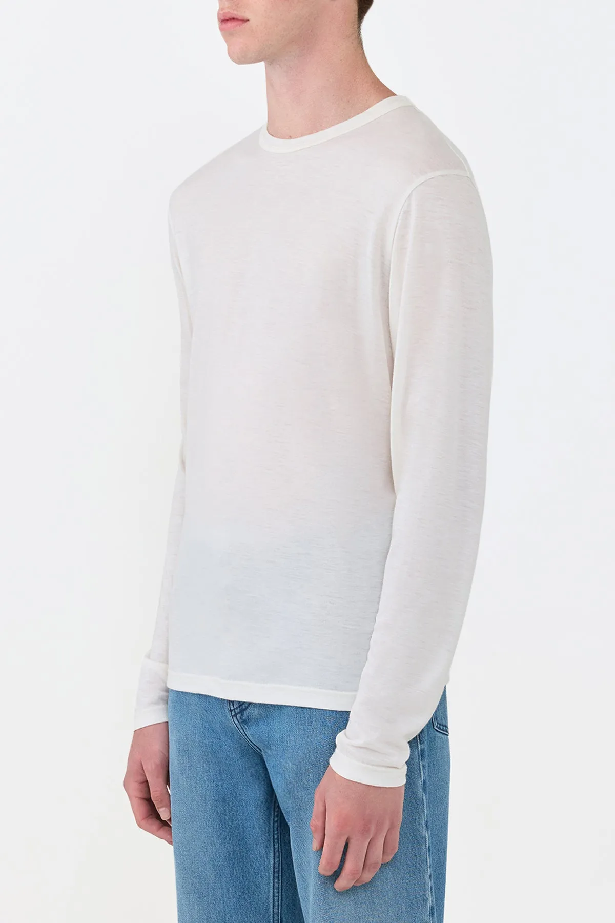 Owen Long Sleeve T-Shirt in Ivory Cashmere Bonded Seam Durability