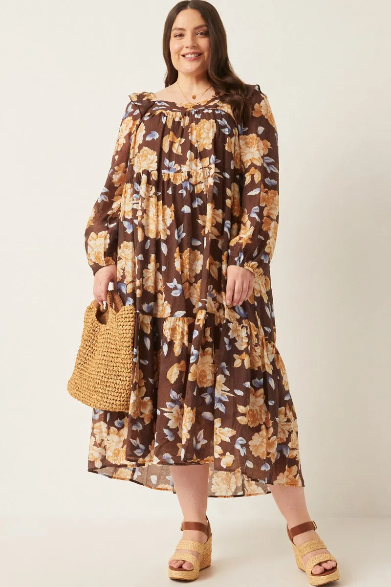 Romantic Floral Square Neck Long Sleeve Dress Comfy Shape Modern Touch