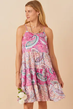 Paisley Print Color Blocked Tiered Tank Dress Modern Touch Deep Hue