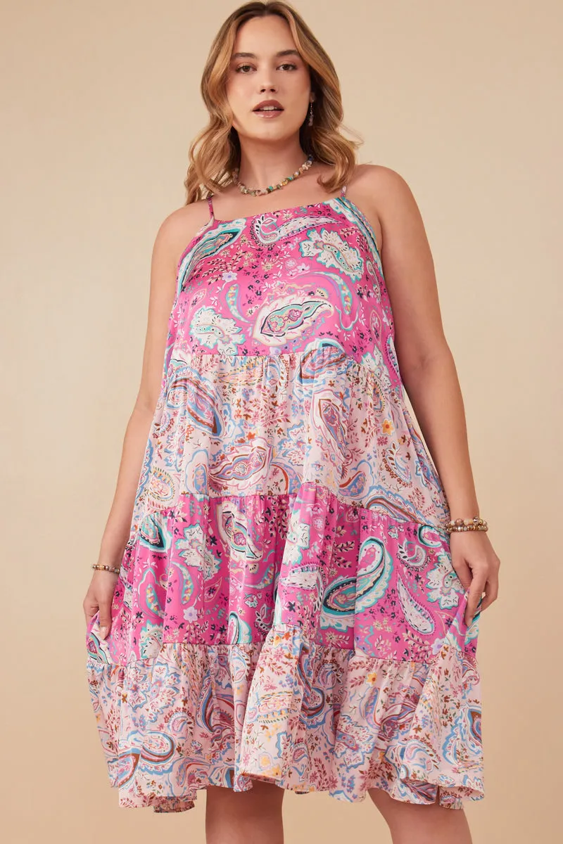 Paisley Print Color Blocked Tiered Tank Dress Casual Tone