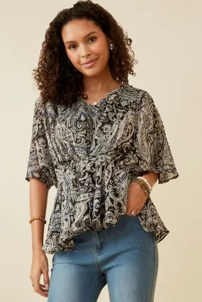 Paisley Print Dolman Peplum Top NonRestrictiveSilhouette
