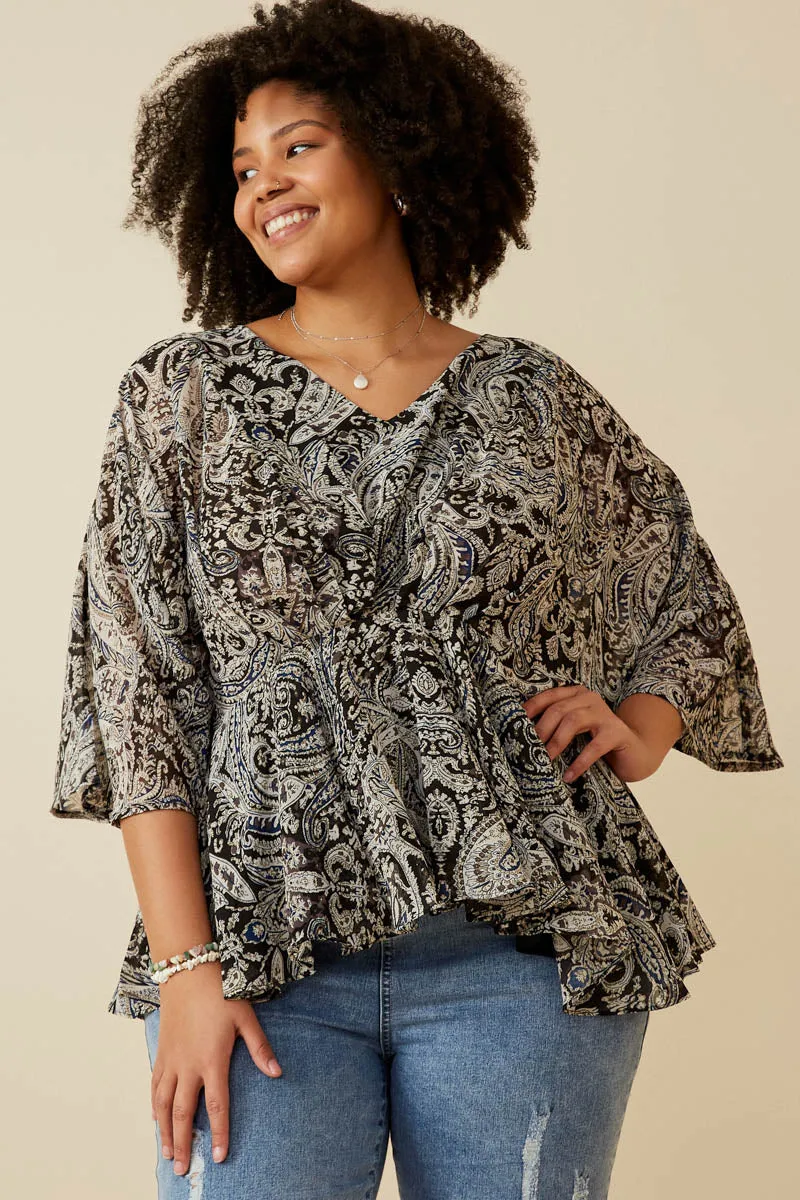 Paisley Print Dolman Peplum Top Anti Pilling