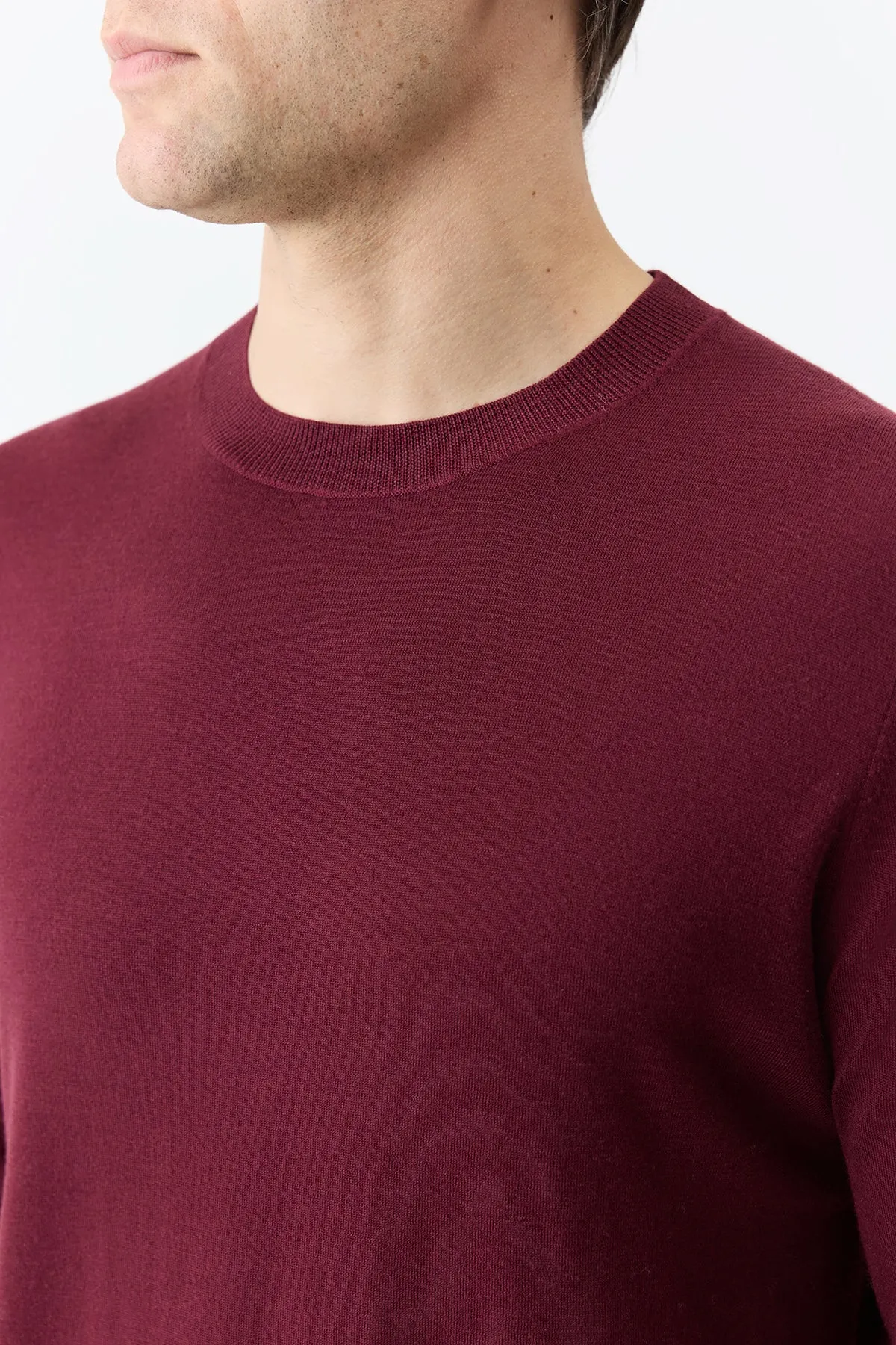MoistureWicking Fabric Palco Knit Crewneck in Bordeaux Merino Wool