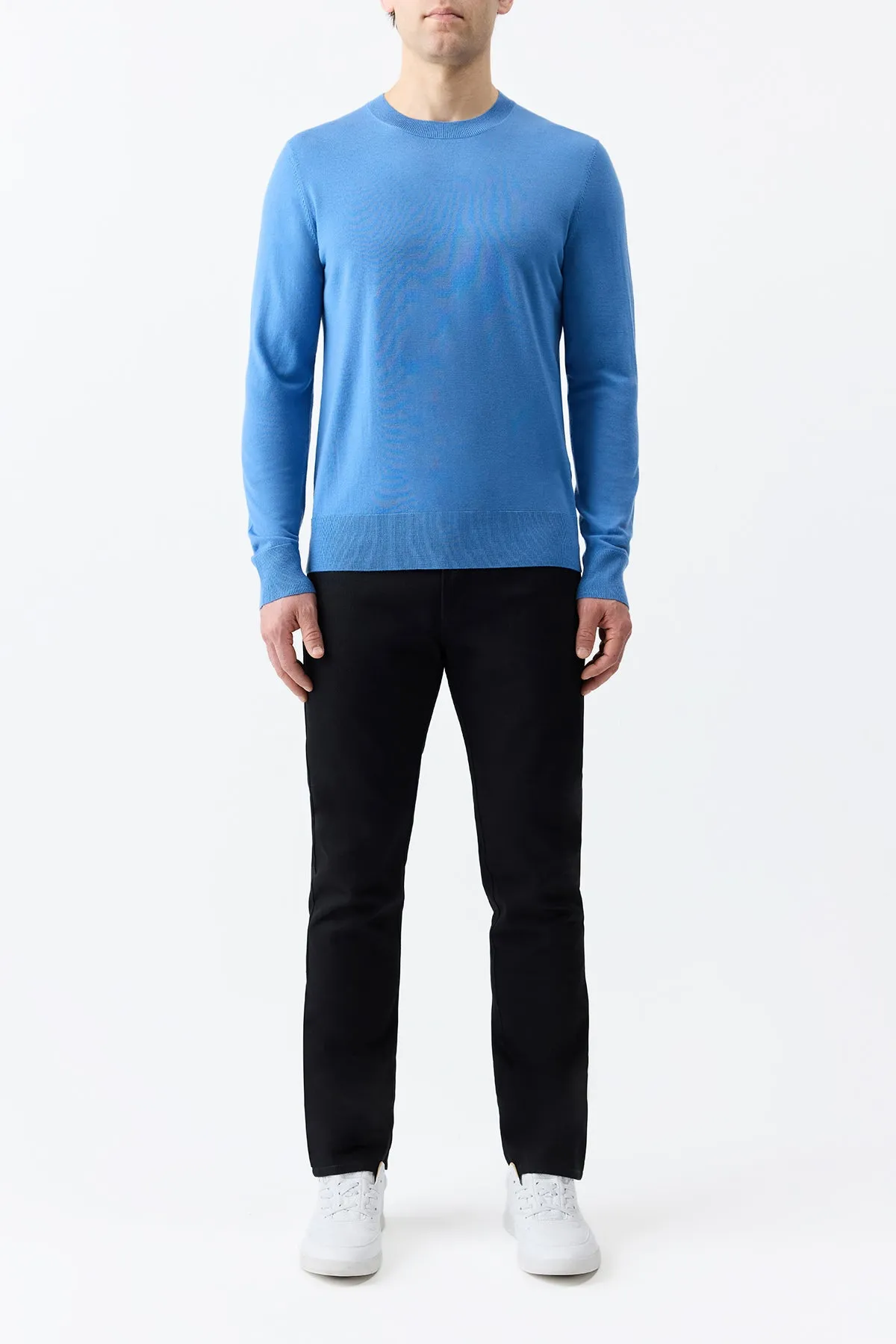 Cozy Comfort Fade Resistant Palco Knit Crewneck in Sky Merino Wool