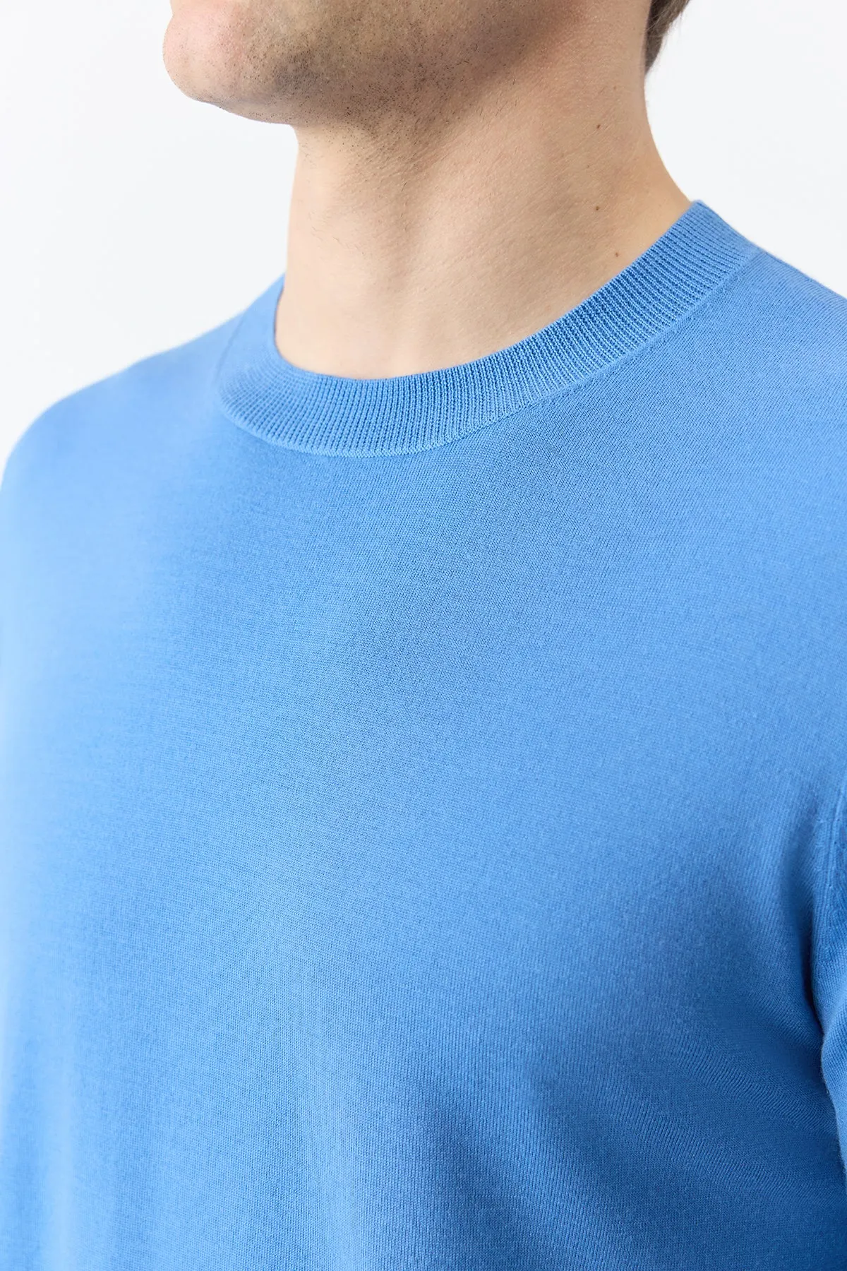Palco Knit Crewneck in Sky Merino Wool Natural Fiber Construction Layered Knit Structure