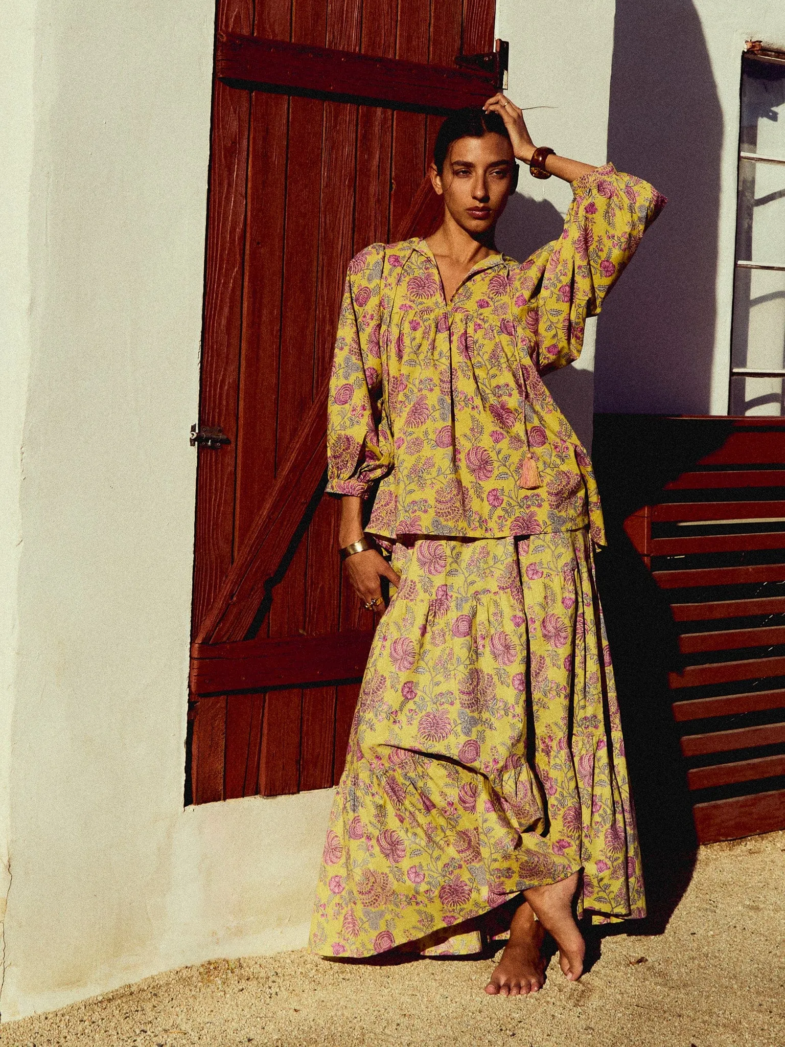 Heritage Inspired Paola Skirt in Citron Floral