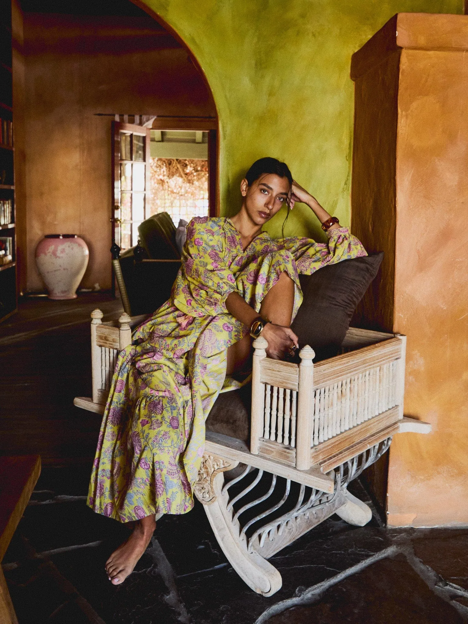 Paola Skirt in Citron Floral Flexible Waistband Outfit Lookbook