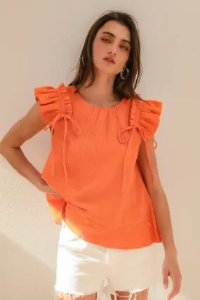 IT4116-01P | SOLID GAUZE RUFFLED WITH BOW TIED TOP-BACK KEY HOLE Comfort Focused Design Breathable Technology