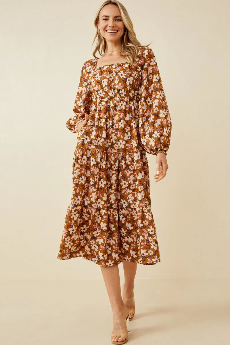 Comfortable travel dress Smocked Square Neck Puff Sleeve Dress