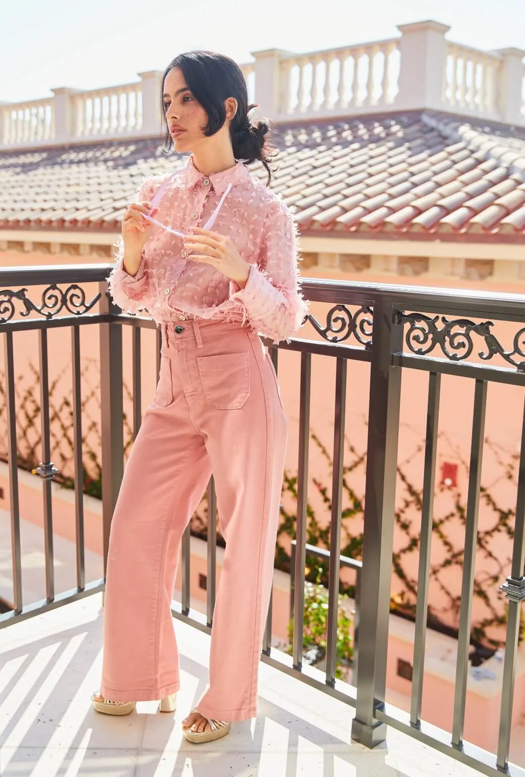 Premium Stretch Side zipper Patch Pocket Jeans - Rose