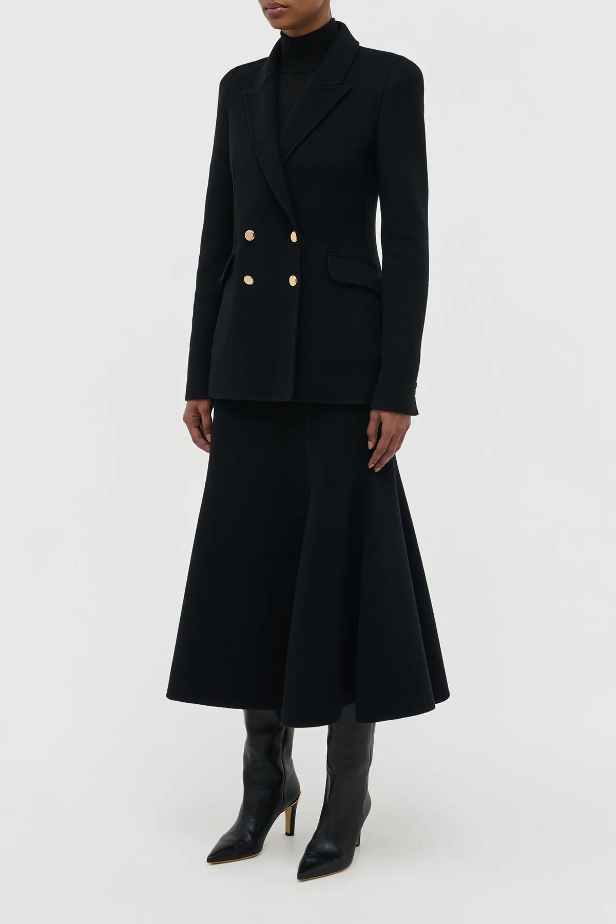 Patterson Midi Skirt in Black Double-Face Recycled Cashmere Midweight Texture High Durability Material