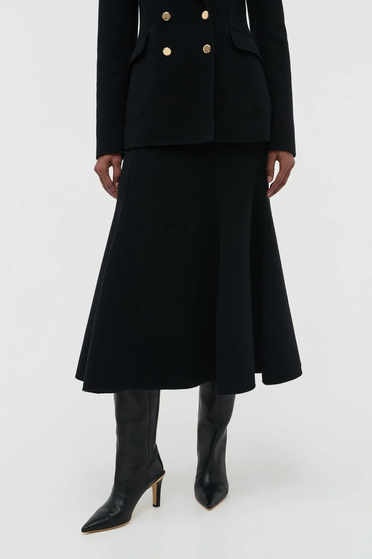 FlatlockSeams Vintage Hoodie Patterson Midi Skirt in Black Double-Face Recycled Cashmere