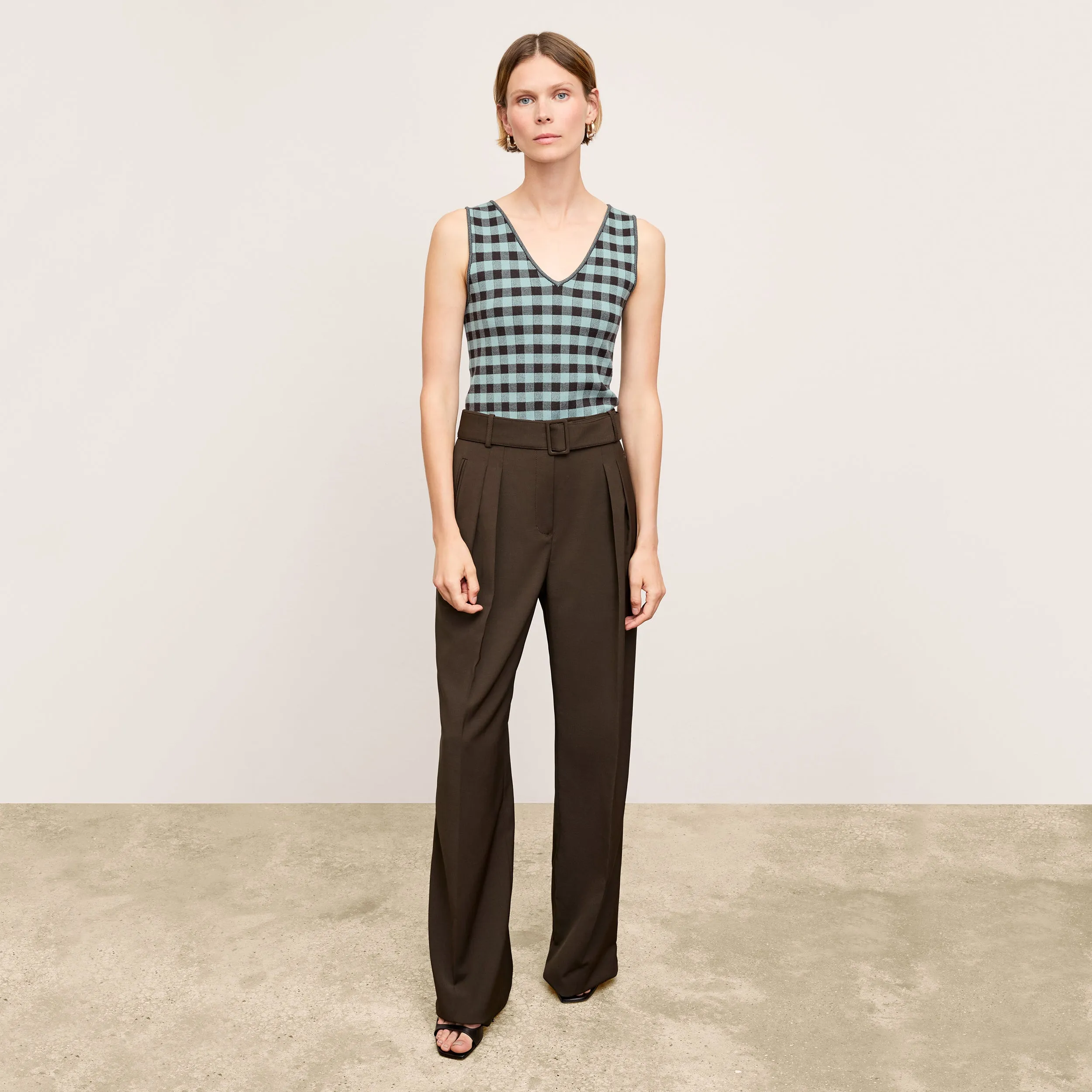 MeshLining DurableBlend ConvertibleCollar Peggy Top - Eco 365Knit :: Picnic Check