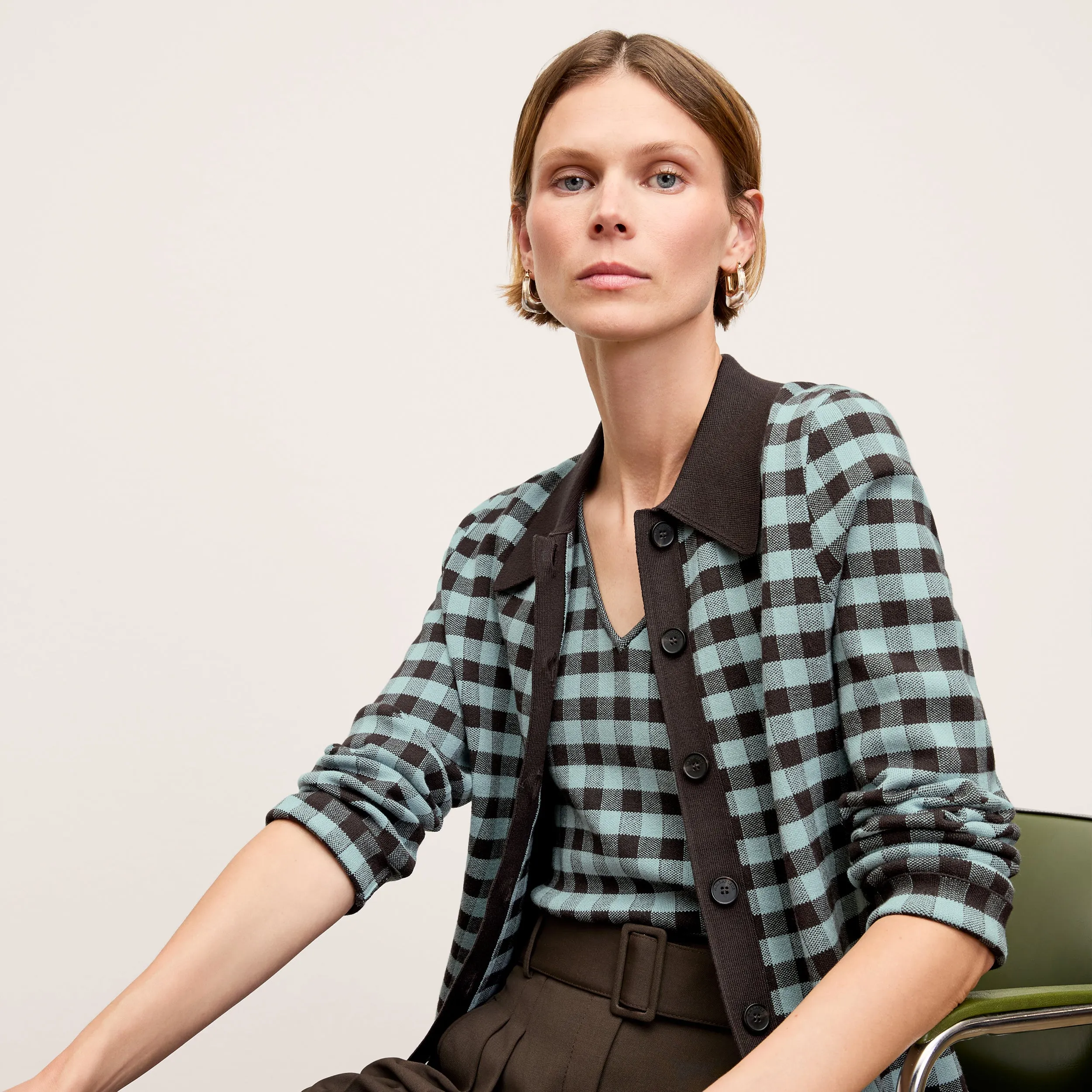 ConvertibleCollar Peggy Top - Eco 365Knit :: Picnic Check Versatile Shirt