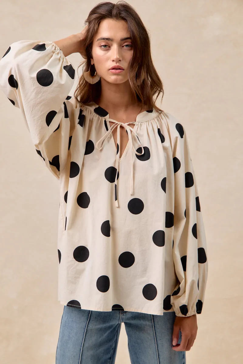 IT4362G-11 | POLKA DOT EXAGGERATED BALLOON SLEEVES TOP StaticResistantMaterial hypoallergenic material