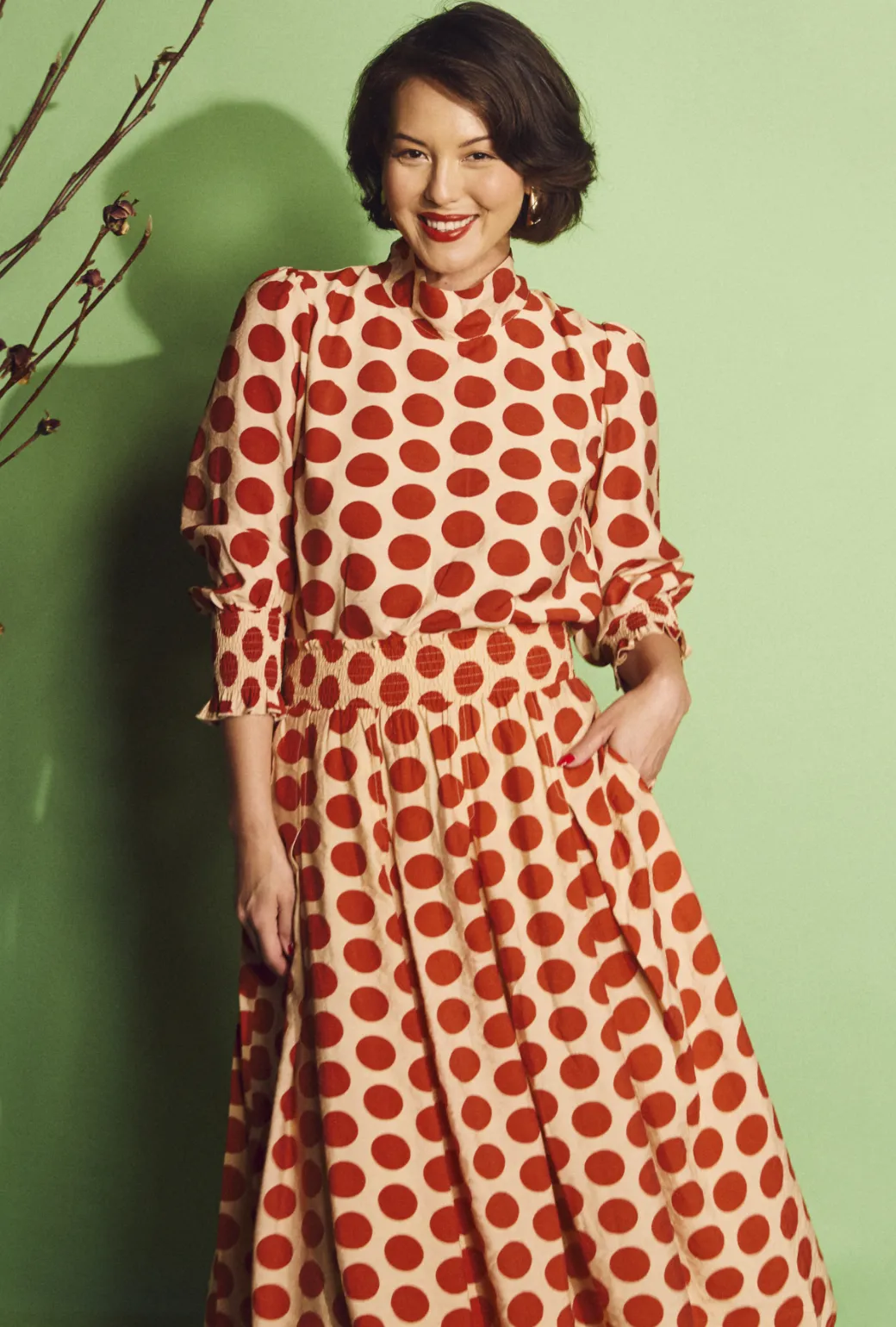 All Purpose LowProfileWaistband SAMPLE - Smocked Waist MIDI Skirt - Big Dot