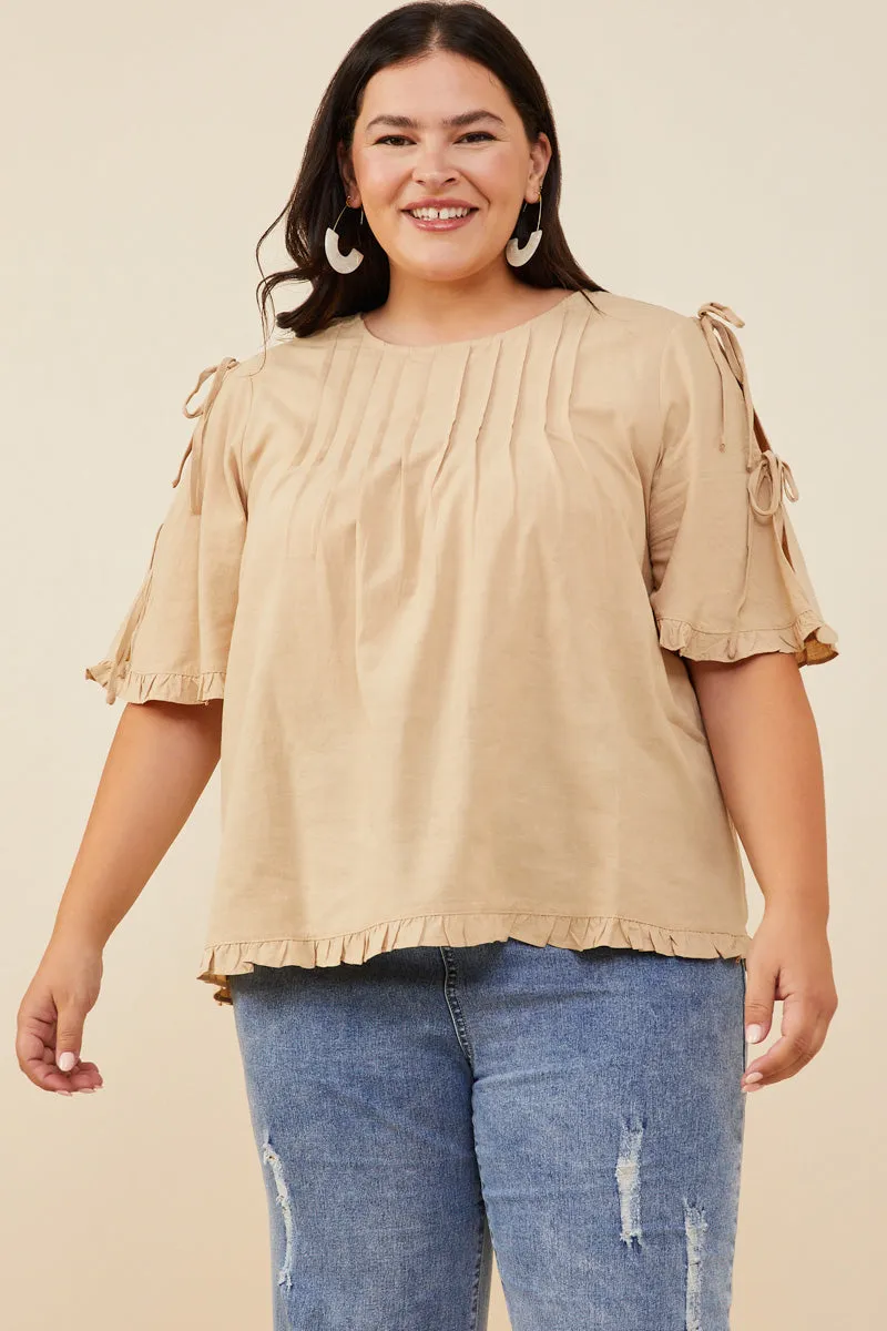 Pintuck Detail Open Sleeve Ruffled Top Cooling Technology