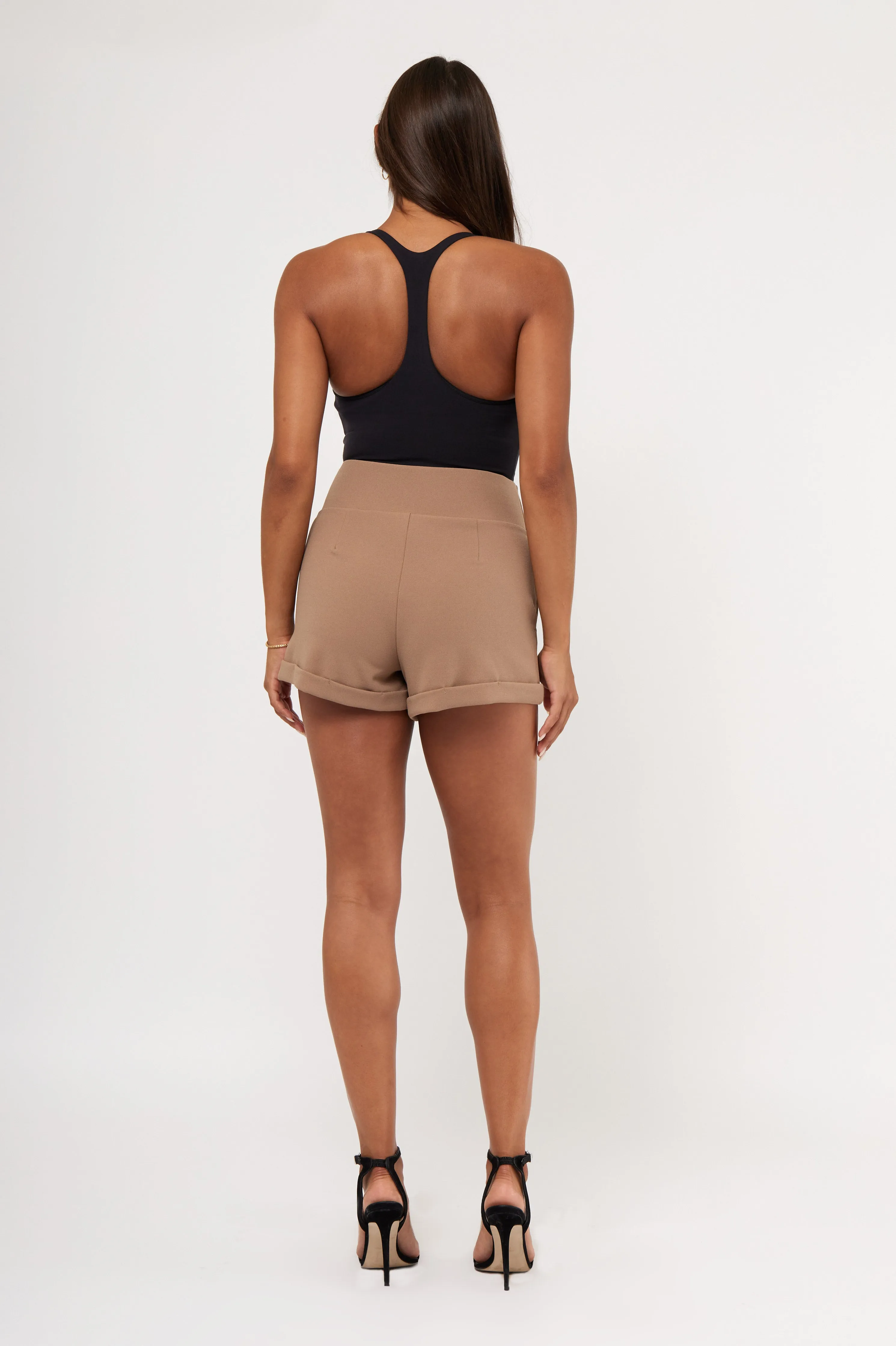 Flex Foam Inserts Relaxed Waist Pleat Front Knit Crepe Pull On  Cuffed Short