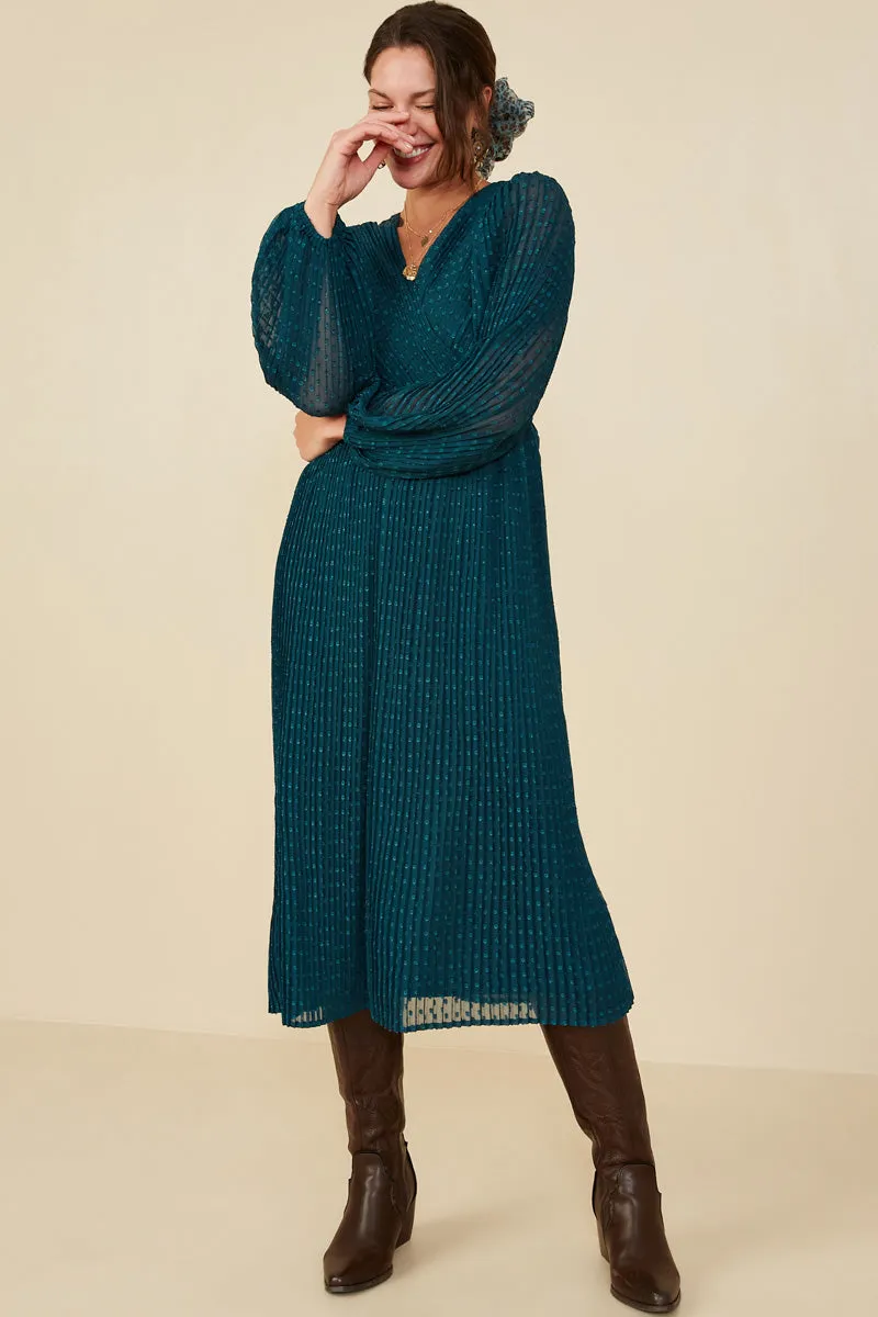 Simple yet chic gown Natural Form Pleated Swiss Dot Surplice Dress