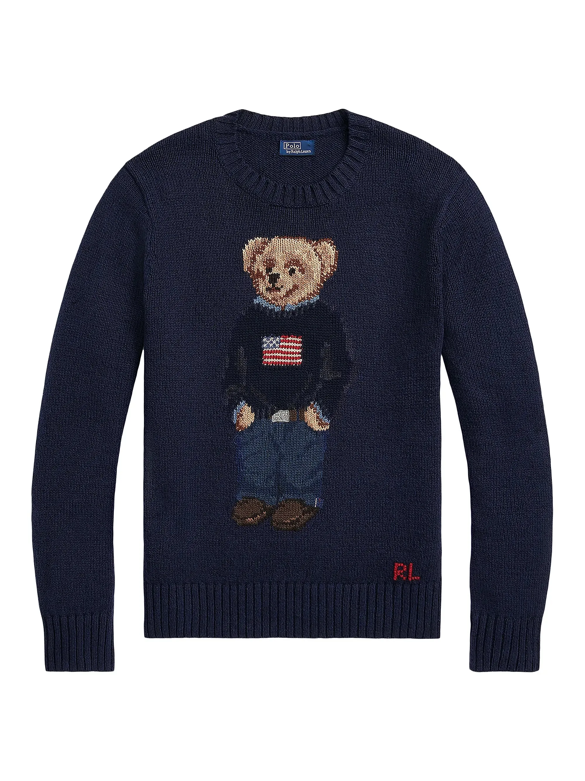 CrewNeck Reinforced Hem Stitching POLO RALPH LAUREN COTTON-LINEN BEAR SWEATER