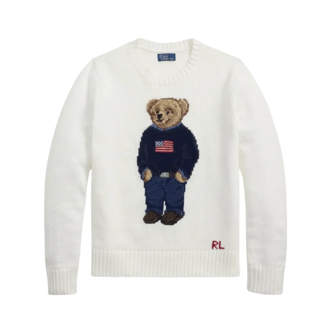 POLO RALPH LAUREN COTTON-LINEN BEAR SWEATER Anti Bacterial Layer