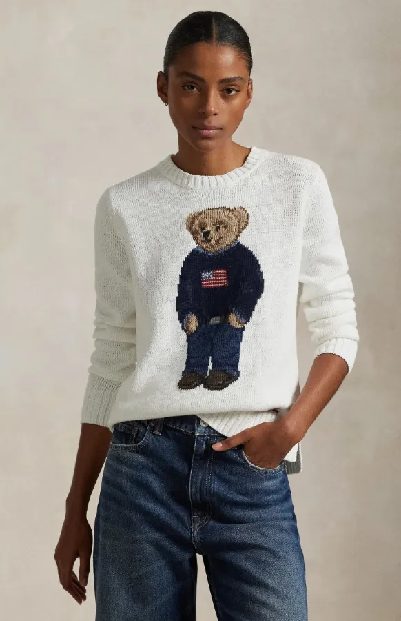 stain resistant coating POLO RALPH LAUREN COTTON-LINEN BEAR SWEATER