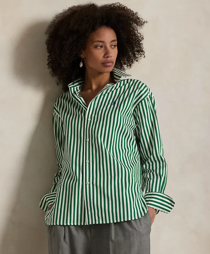 POLO RALPH LAUREN STRIPED BLOUSE Biodegradable Fiber Multi Panel Construction