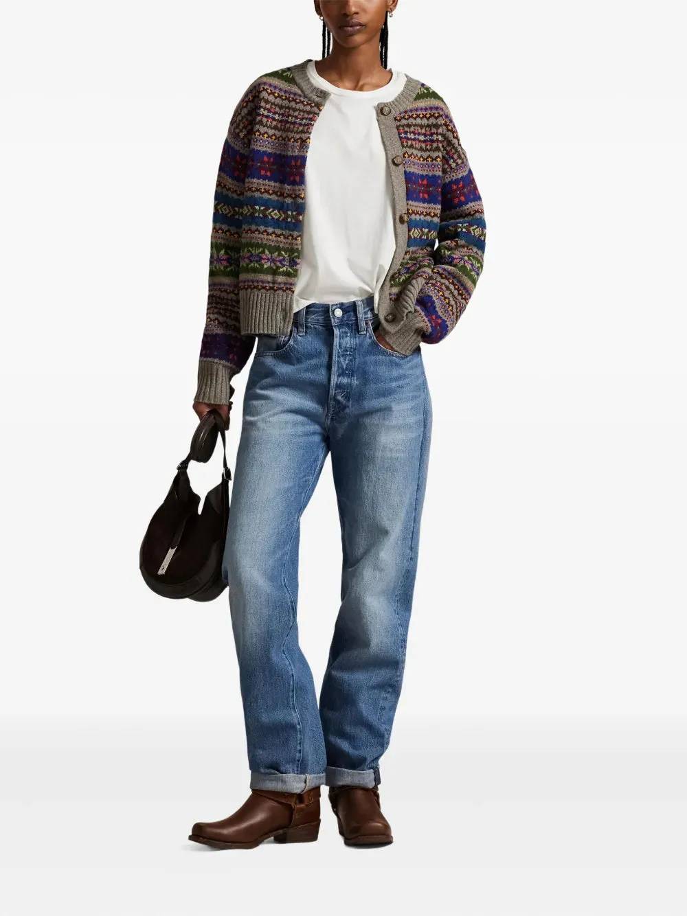 POLO RALPH LAUREN WOOL BLEND CREWNECK CARDIGAN Layered Shoulder