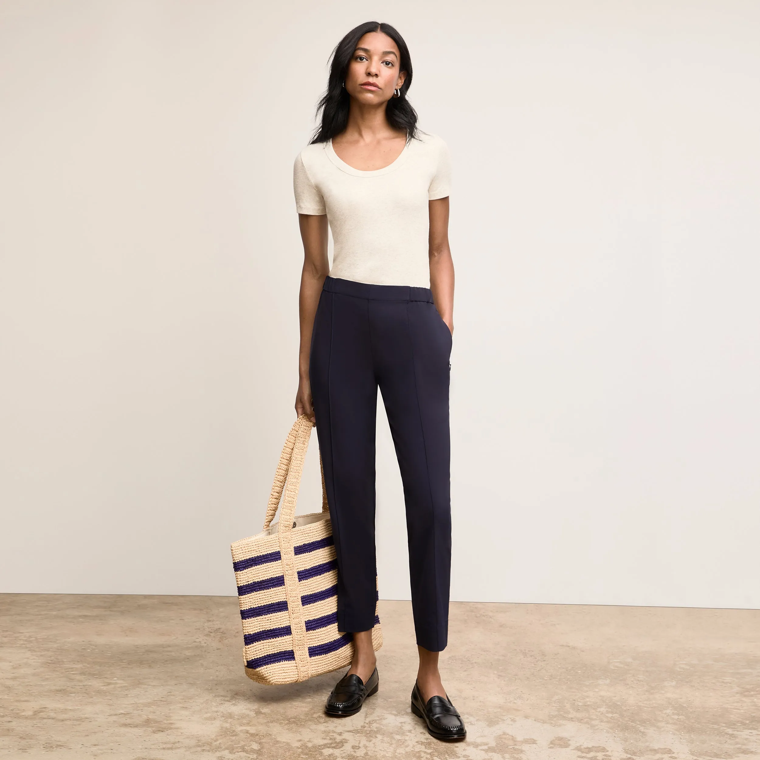 Avi Scoopneck T-Shirt - Organic Ribbed Pima Cotton :: Beige Melange Non Irritating Seams Modern Twist