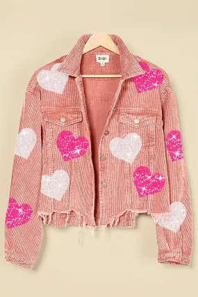 IP6187G-27P | SEQUIN HEART PATCHES WASHED CORDUROY JACKET Travel Comfort