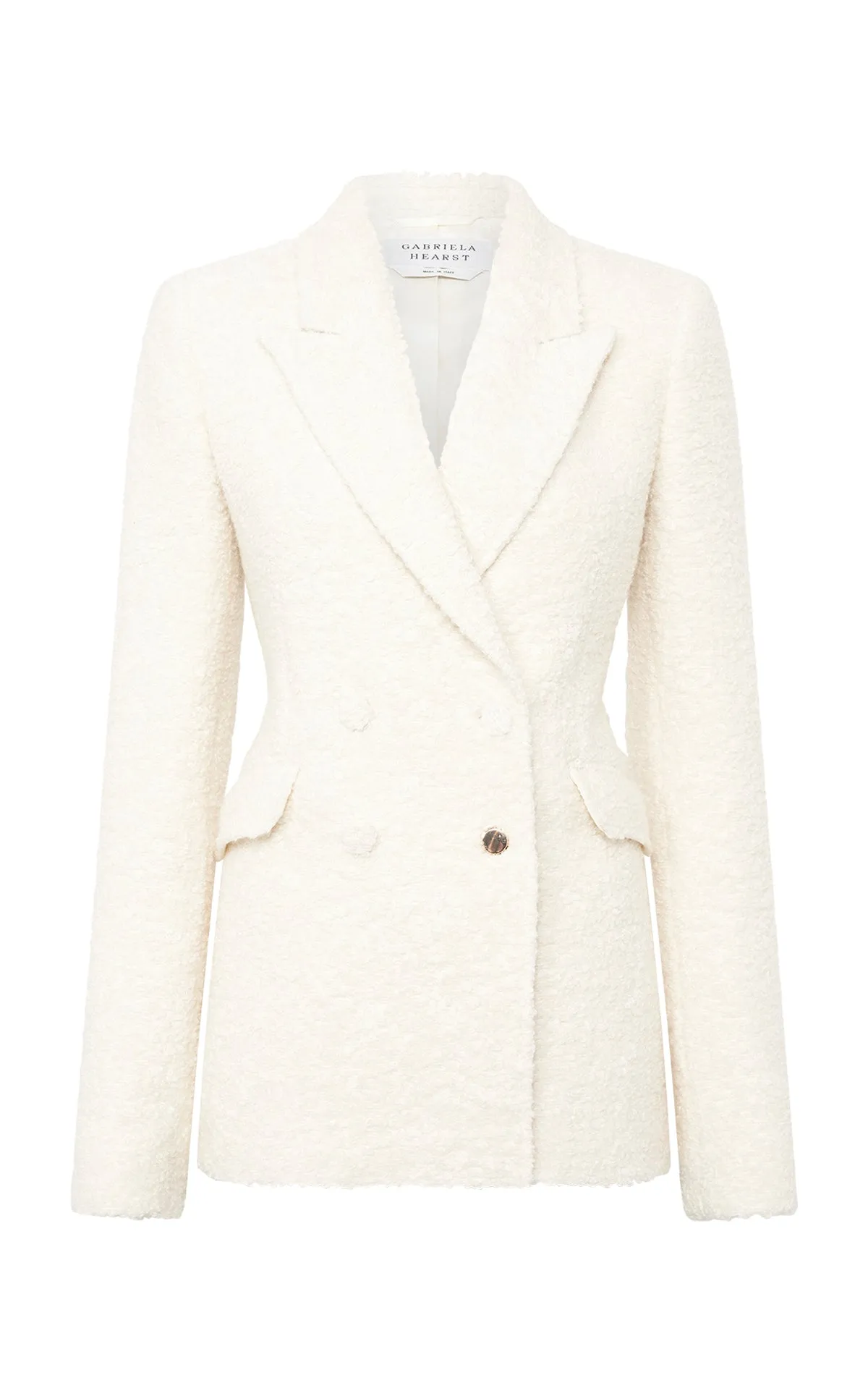 Stephanie Blazer in Ivory Recycled Cashmere Boucle Compact Weave Fabric Temperature Regulating Fabric