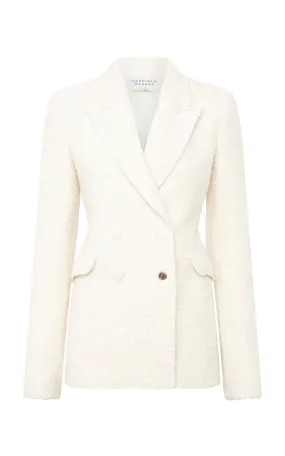 Stephanie Blazer in Ivory Recycled Cashmere Boucle Compact Weave Fabric Temperature Regulating Fabric