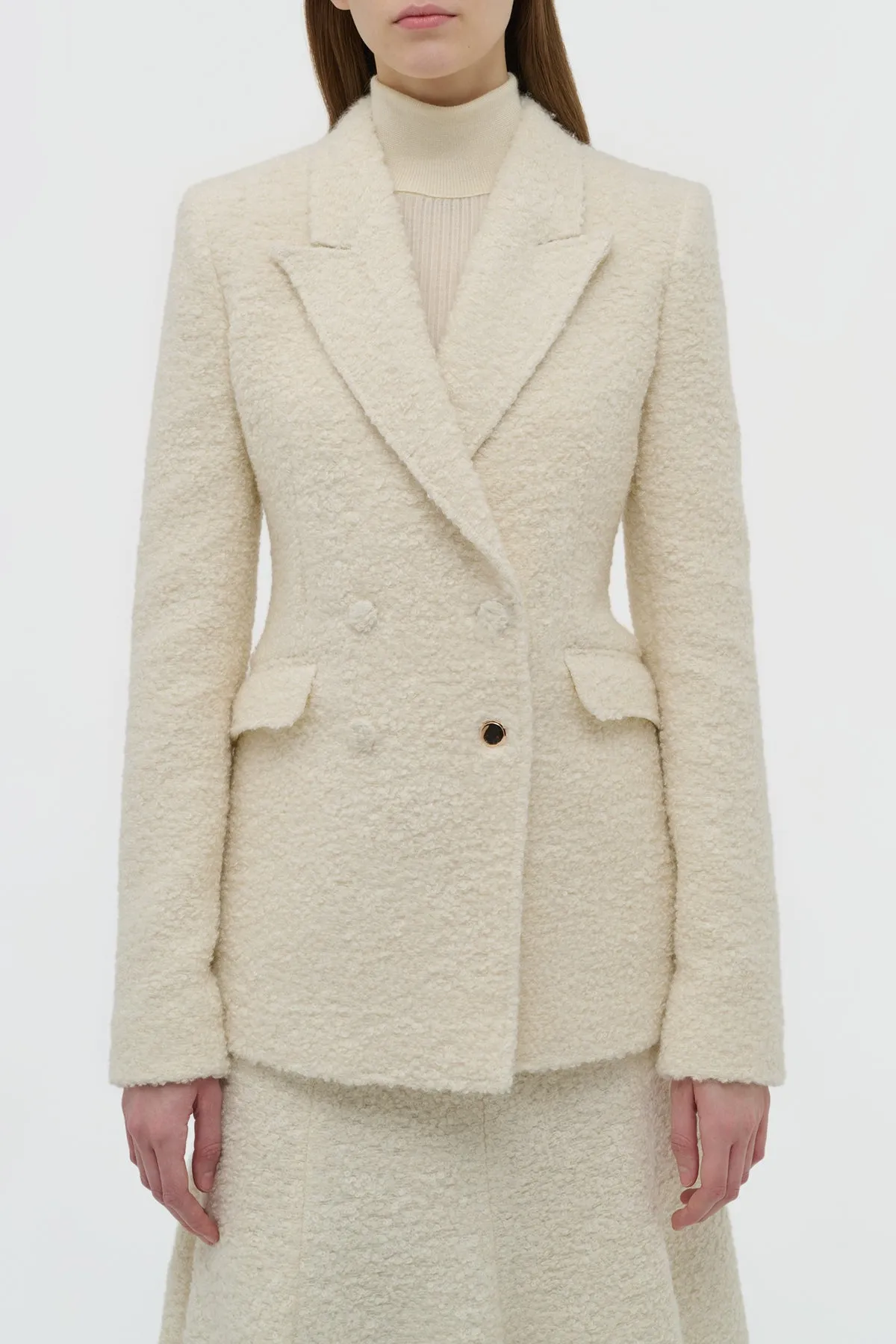 Compression Gradient Stephanie Blazer in Ivory Recycled Cashmere Boucle
