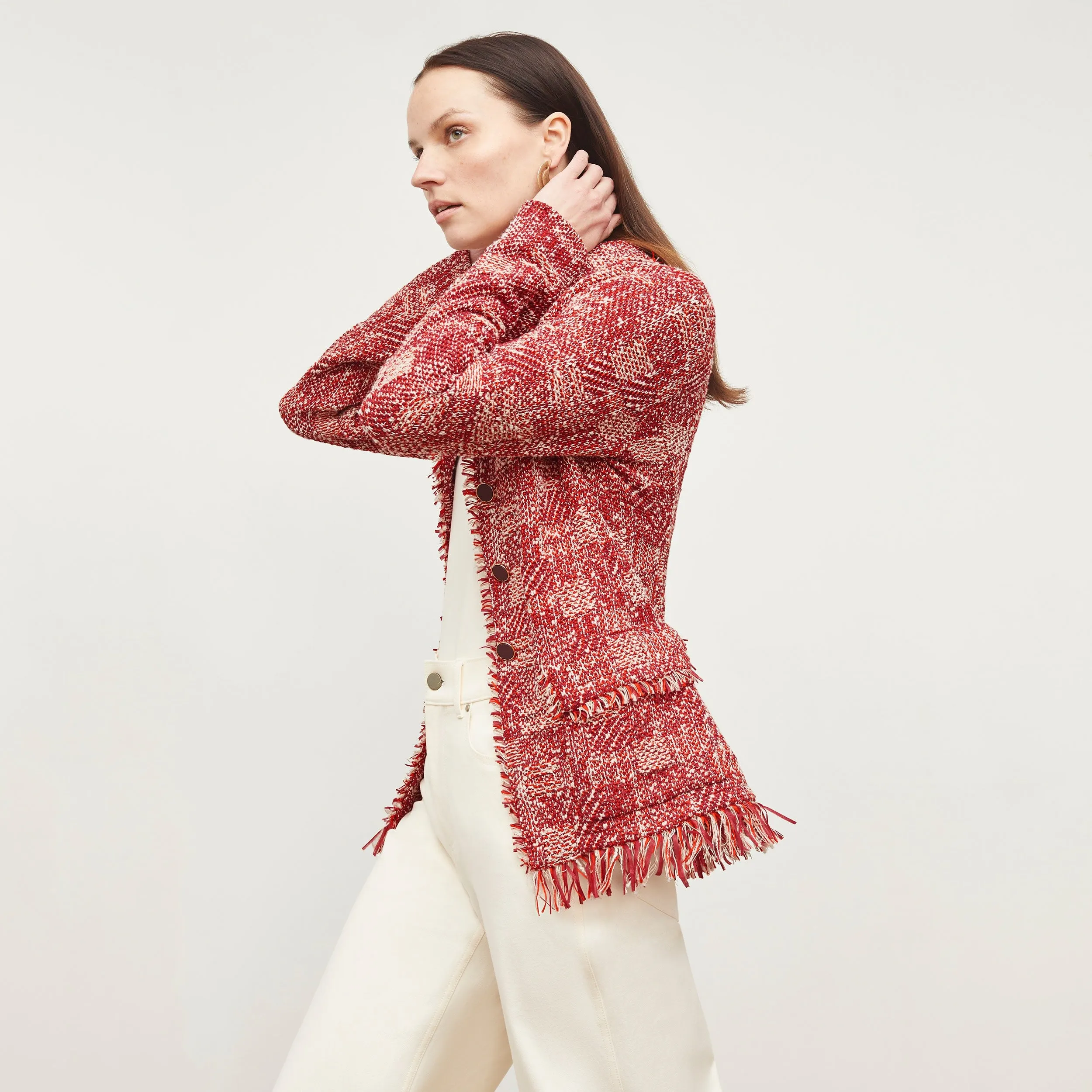 ArticulatedElbowShaping Ribbed Knit Fabric Porter Jacket - Interweave :: Red Multi