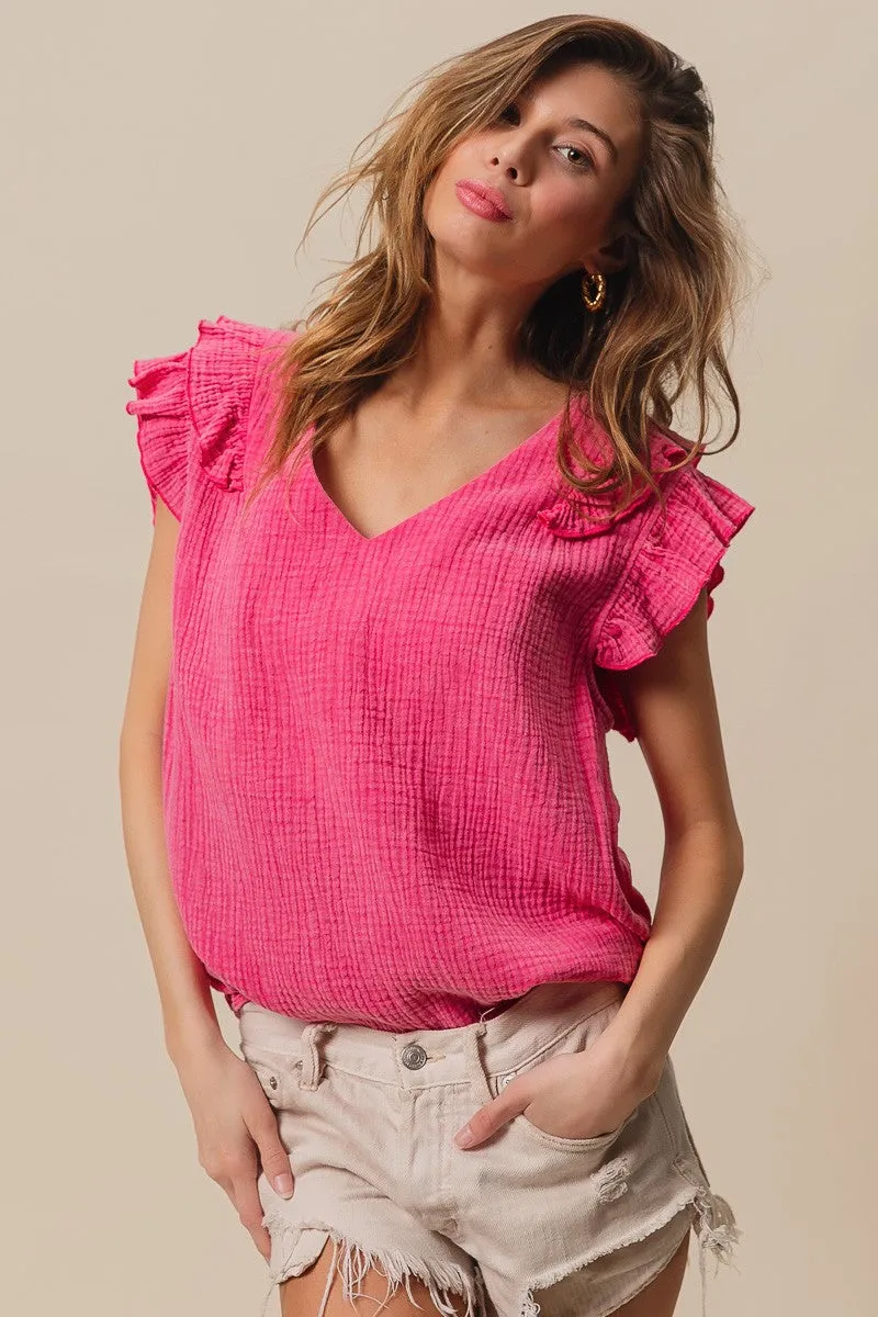 Long Length Heat Sealed Zippers IP6659J-52 | MINERAL WASHED CRINKLE GAUZE TOP